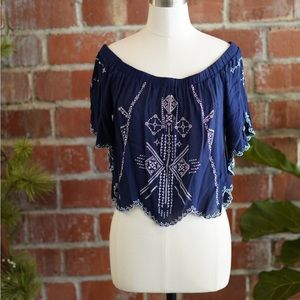Navy Blue Off-the-Shoulder Flowy Top